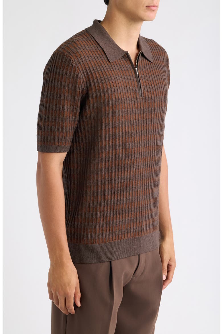 Bury Ribbed Cashmere Blend Zip Polo, Alternate, color, BROWN
