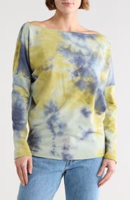 GO COUTURE Tie Dye Boat Neck Sweater