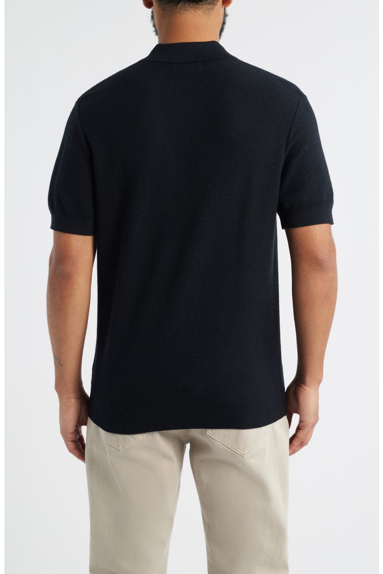 Short Sleeve Textured Cotton & Silk Polo Sweater, Alternate, color, BLACK