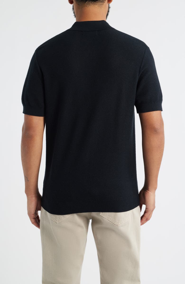 Nordstrom Short Sleeve Textured Cotton & Silk Polo Sweater, Alternate, color, Black