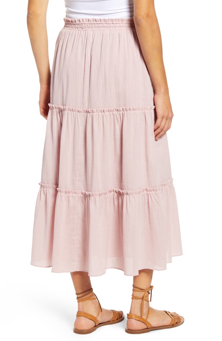 Madewell Drawstring Tiered Maxi Skirt, Alternate, color,