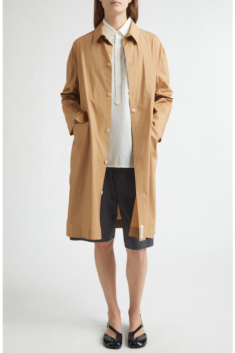 Textured Bib Cotton Coat, Alternate, color, DARK BEIGE