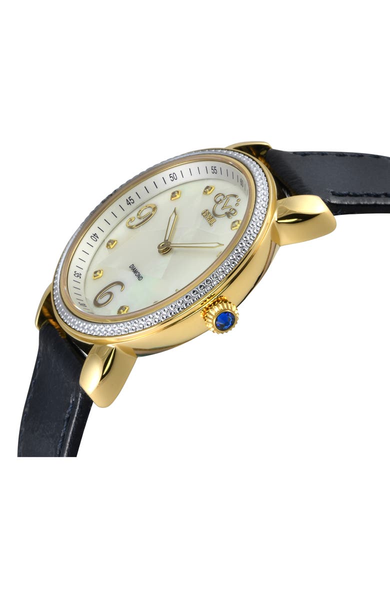 GV2 Ravenna Swiss Diamond Leather Strap Watch, 37mm - 0.005ct., Alternate, color, Black