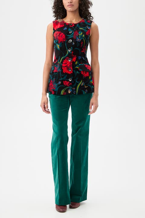Kary Printed Velvet Vest Top