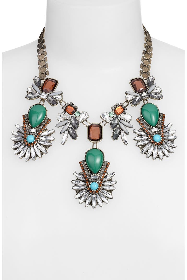 Multi Stone Necklace, Alternate, color, GREEN/ BRASS OX