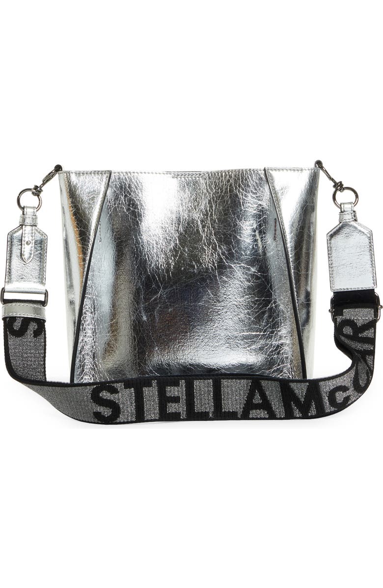 Stella McCartney Mini Perforated Logo Metallic Faux Leather Crossbody Bag, Alternate, color,