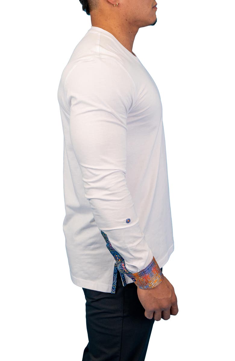 Maceoo Edison White Multi Square V-Neck Long Sleeve T-Shirt, Alternate, color, White Multi