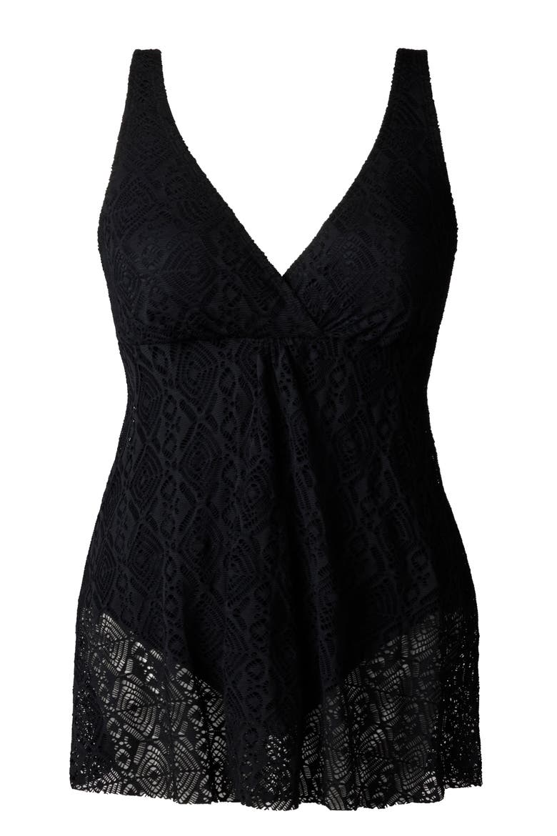 Flyaway Swim Dress, Alternate, color, Rich Black Crochet Au Lait
