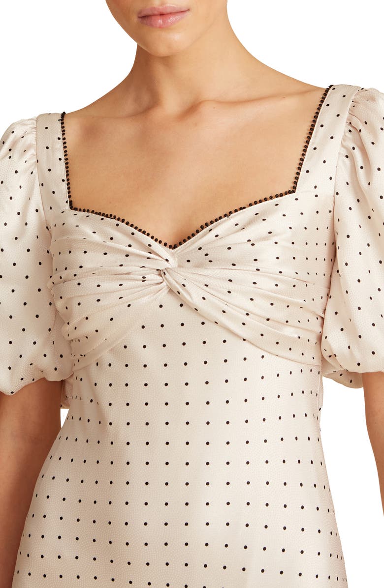 ML Monique Lhuillier Polka Dot Satin Midi Dress, Alternate, color,