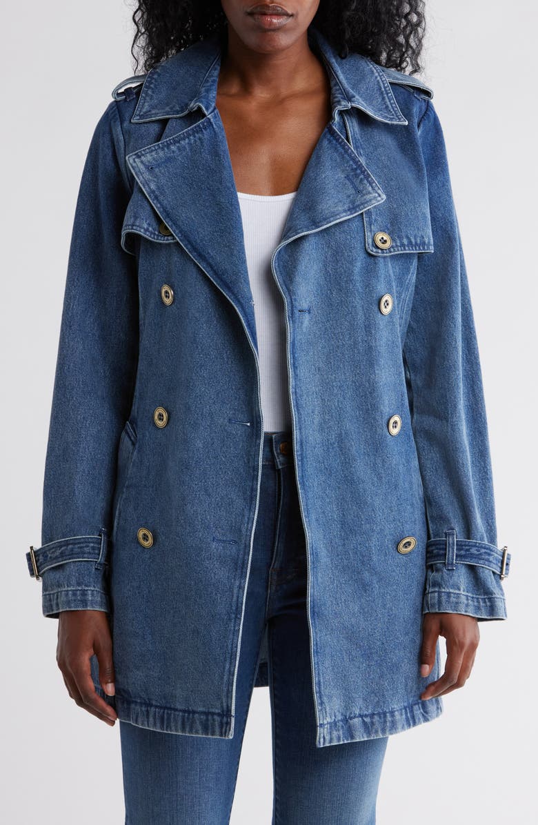 Michael Kors Double Breasted Denim Trench Coat, Alternate, color, 