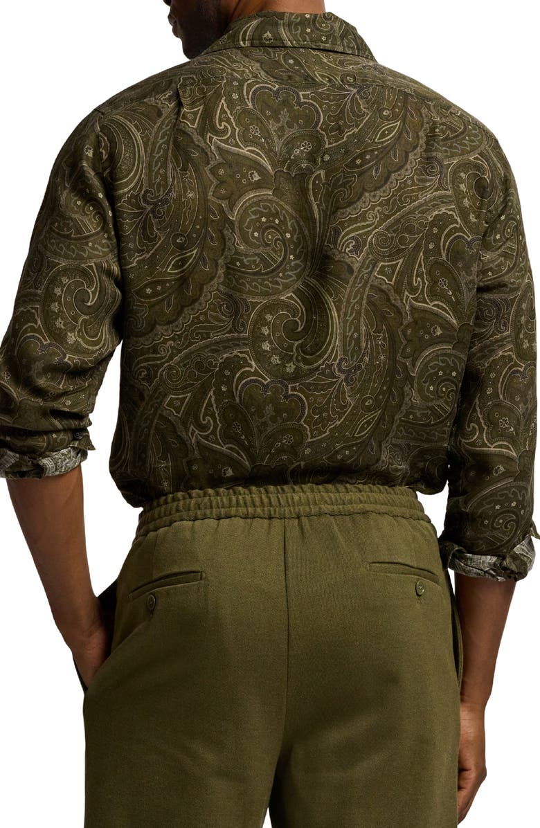 Ralph Lauren Purple Label Rinaldo Paisley Print Linen Button-Up Shirt, Alternate, color, Loden Multi