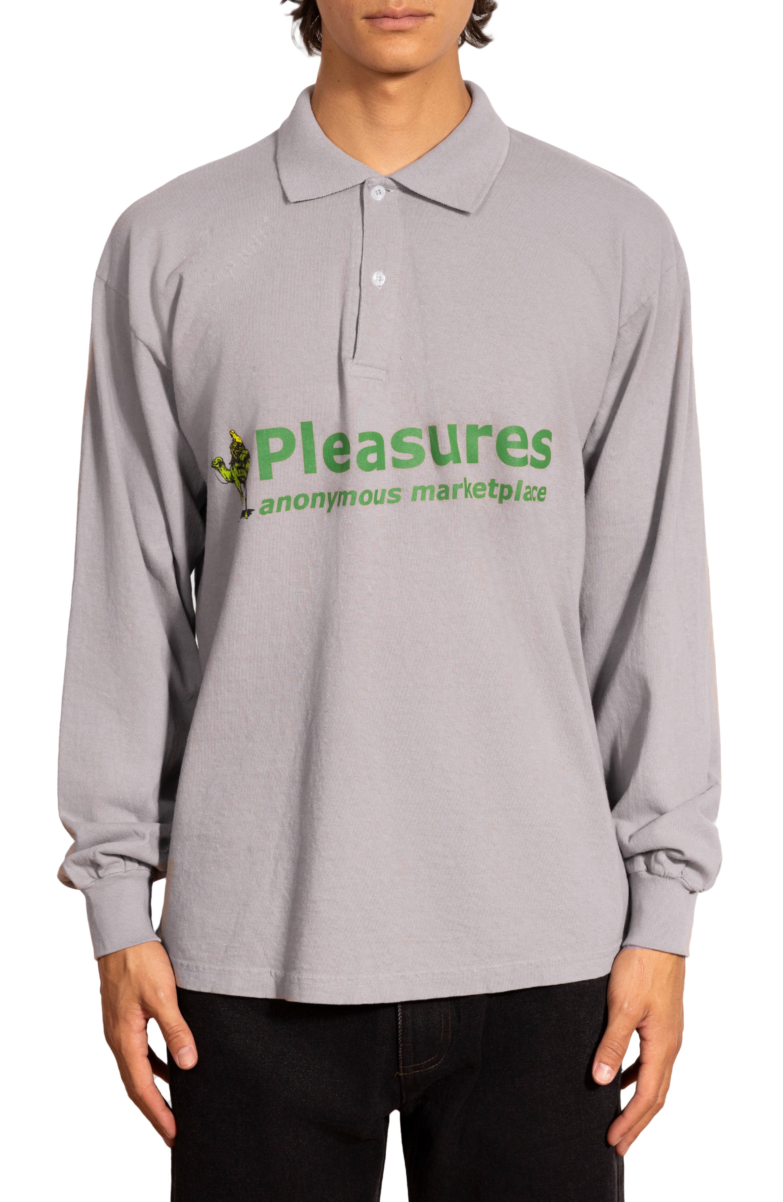 PLEASURES Exchange Long Sleeve Cotton Graphic Polo