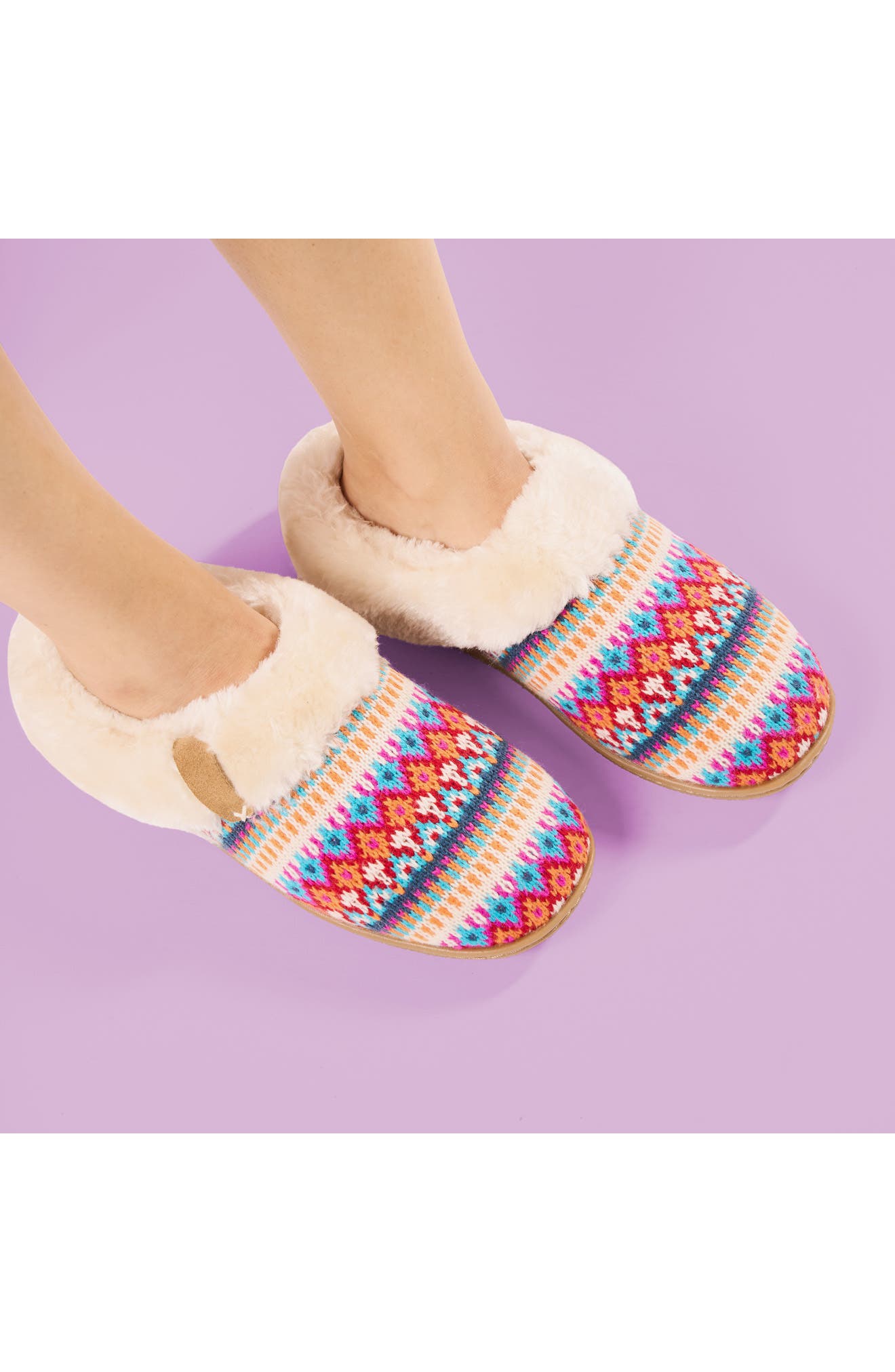 Camp Collar Scuff Slipper, Alternate, color, FUN FAIRISLE