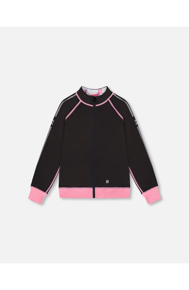 Deux par Deux Girl's Printed Reversible Full Zip Athletic Cardigan Pink, Blue And Butterflies, Alternate, color, Pink, Blue And Butterflies