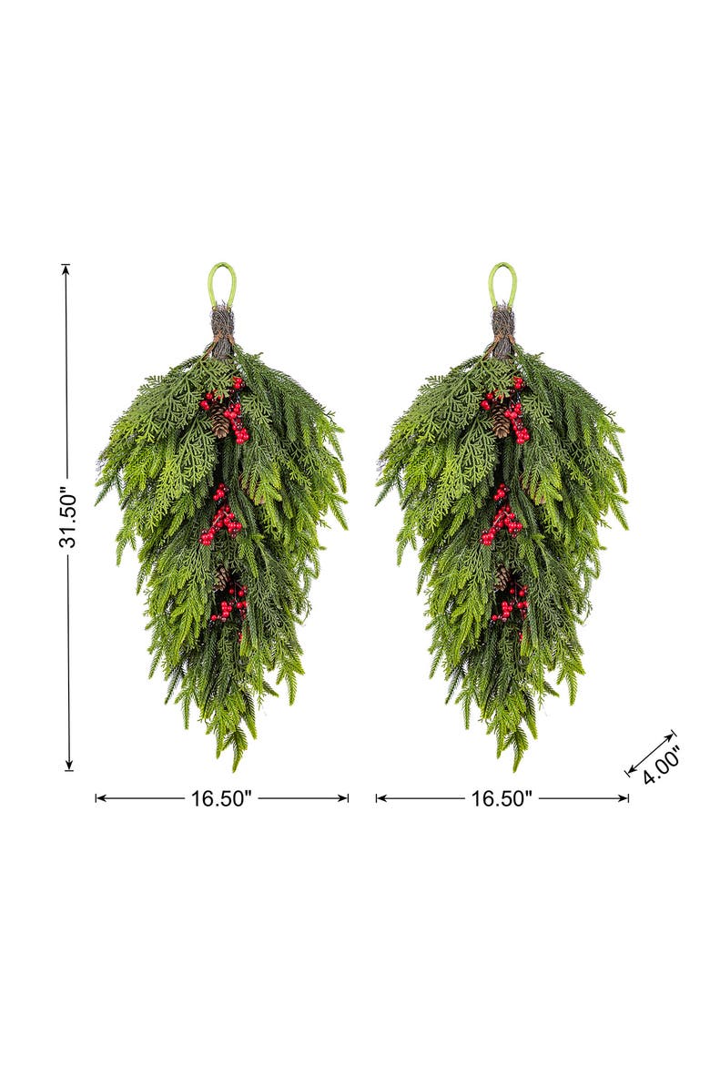 Set of 2 31.5"H Christmas Dripping Teardrop, Alternate, color, Green