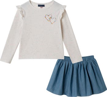 Kids' Long Sleeve Graphic T-Shirt & Bubble Skirt Set