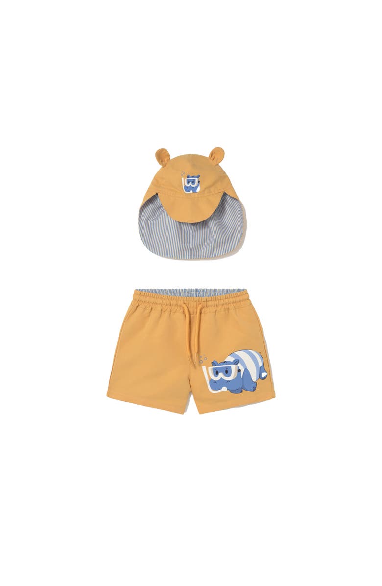 Mayoral Swimwear Set with Eared Hat, Main, color, Yellow
