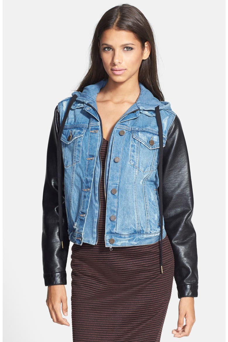 Mixed Media Denim Jacket, Main, color, RIPPED OFF
