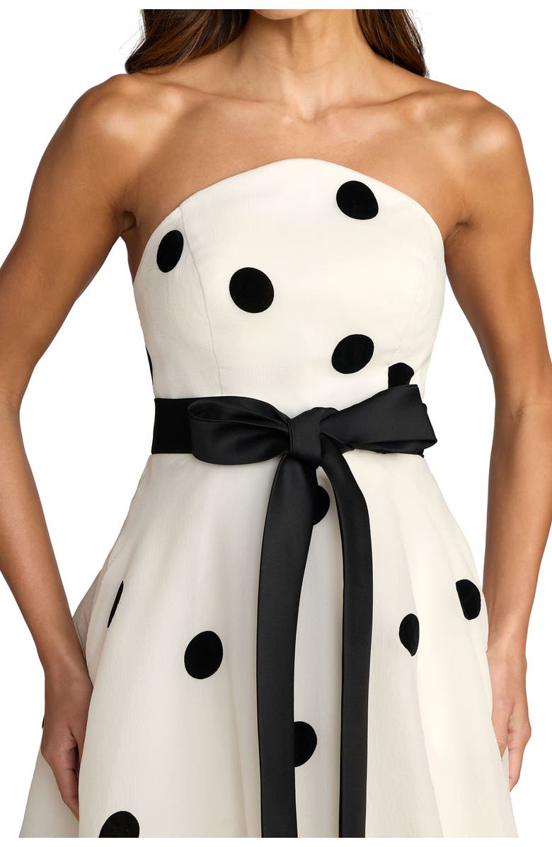 Mac Duggal Strapless Polka Dot Organza Ball Gown with Satin Bow, Alternate, color, Black Ivory