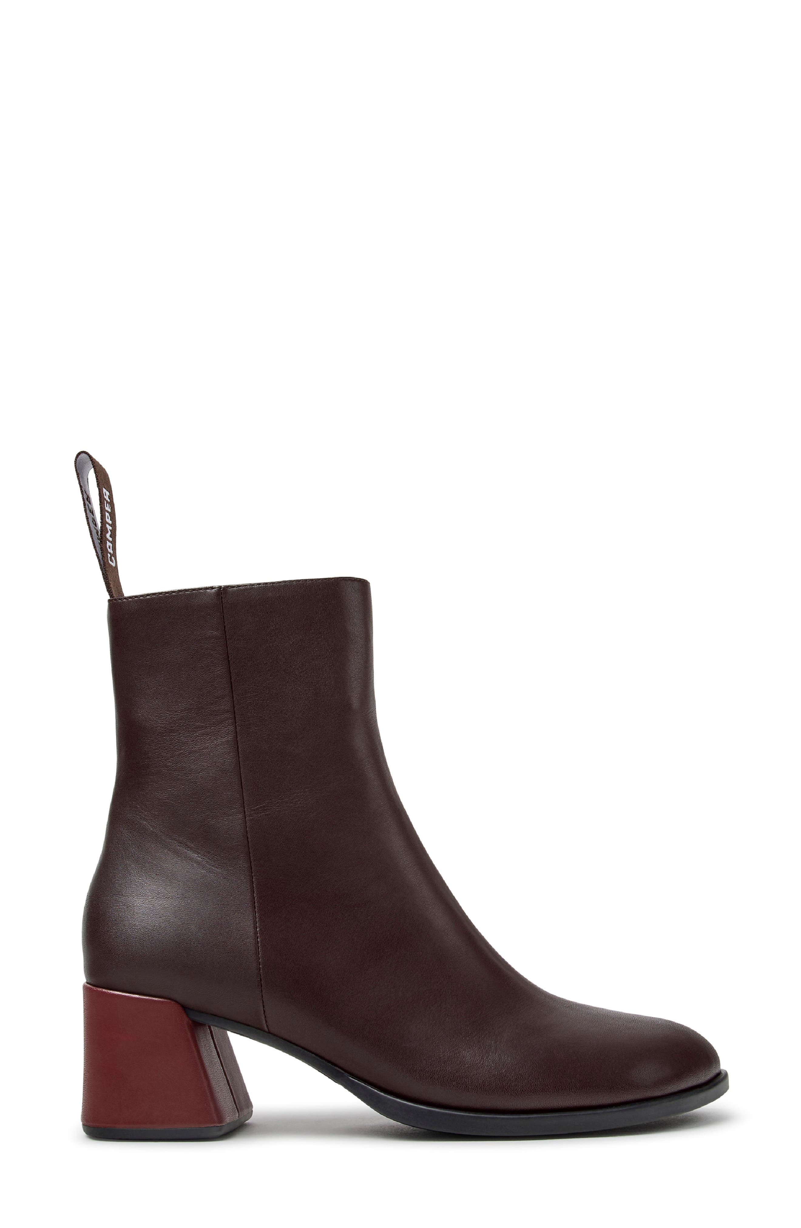 Kora Twins Leather Zip Up Boot, Alternate, color, DARK BROWN
