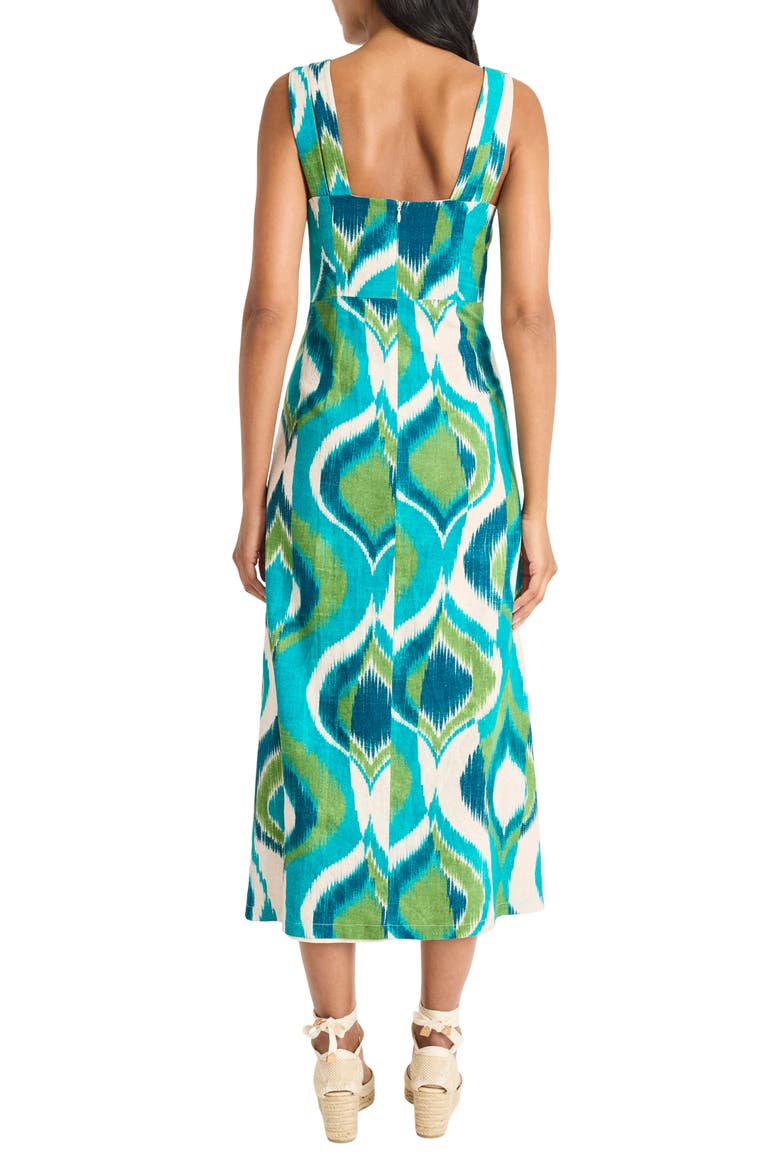Linen Blend Midi Dress, Alternate, color, IVORY/ AQUA