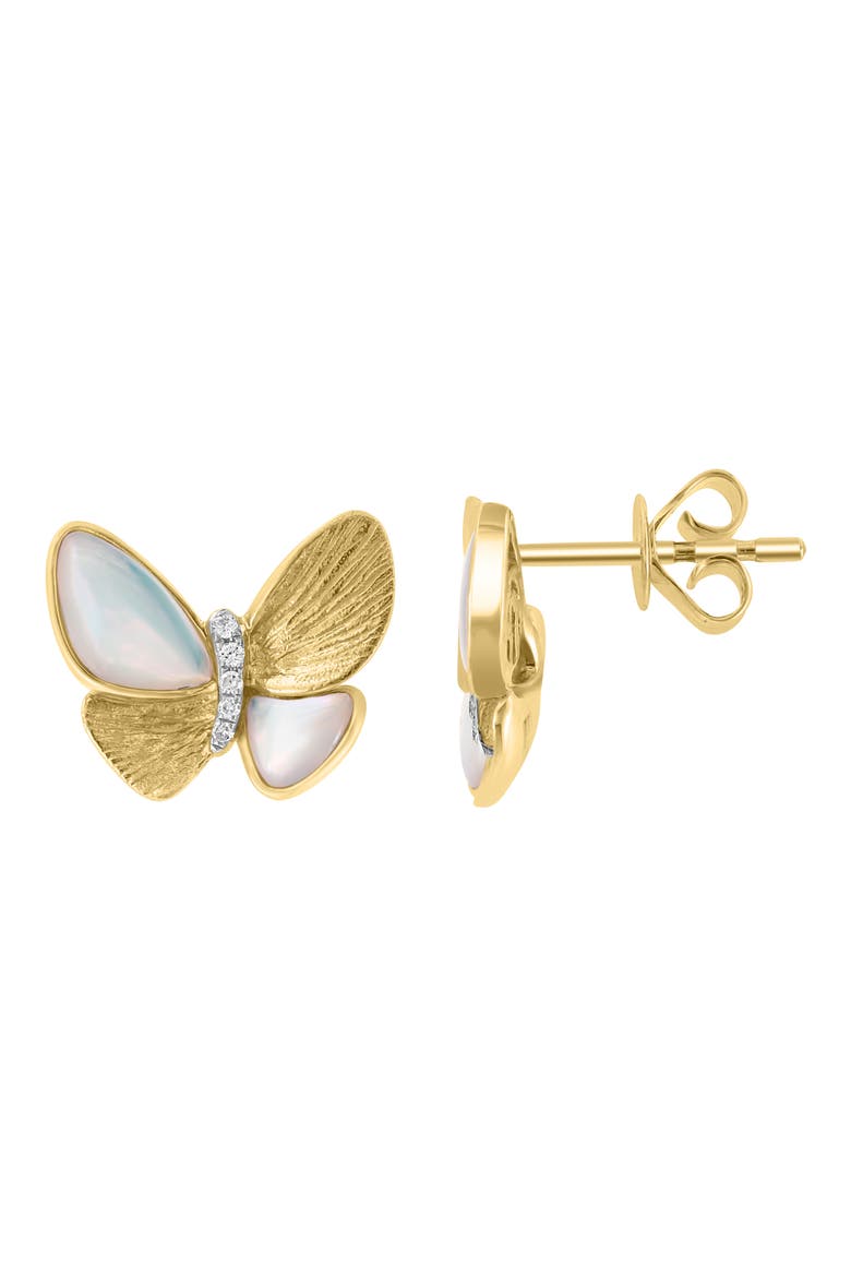 Diamond & Mother of Pearl Butterfly Stud Earrings - 0.03ct, Alternate, color, WHITE