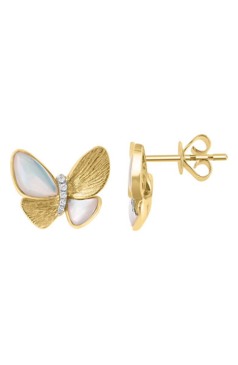 EFFY Diamond & Mother of Pearl Butterfly Stud Earrings - 0.03ct, Alternate, color,