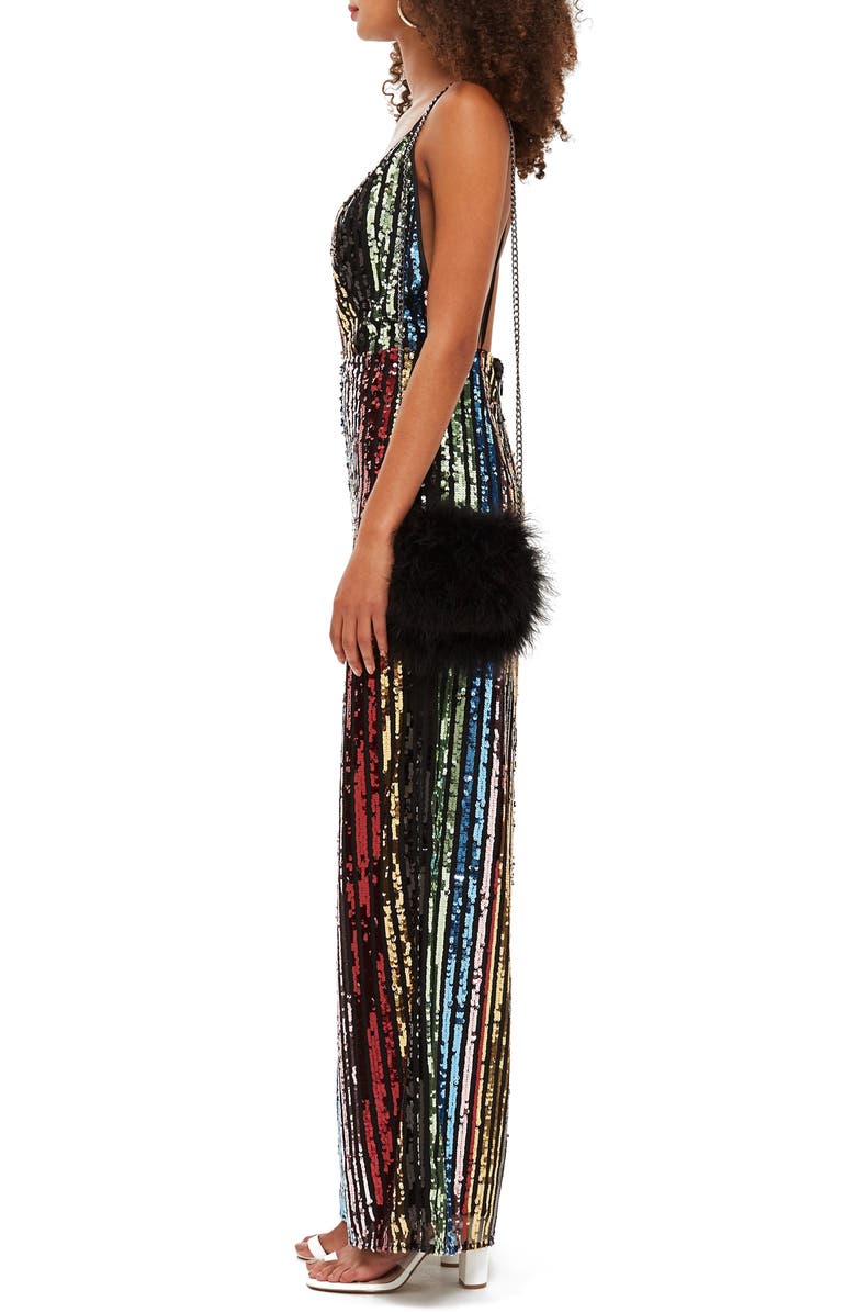 Topshop Rainbow Sequin Jumpsuit, Alternate, color,
