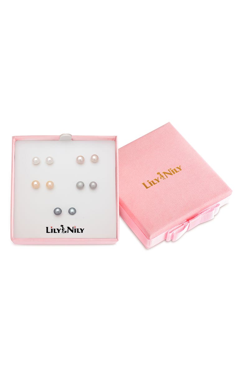 Lily Nily Kids' Set of 5 Assorted Freshwater Pearl Stud Earrings, Alternate, color, Multi