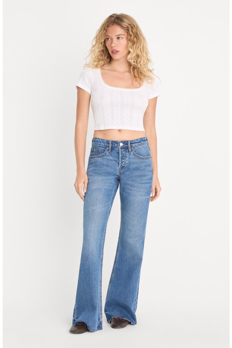 Raw Hem Low Rise Relaxed Flare Jeans, Alternate, color, INDIGO1287