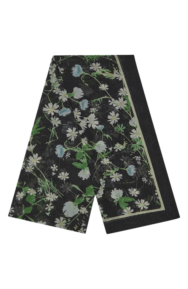 KARL LAGERFELD PARIS Wildflower Chiffon Wrap Scarf, Alternate, color, Black