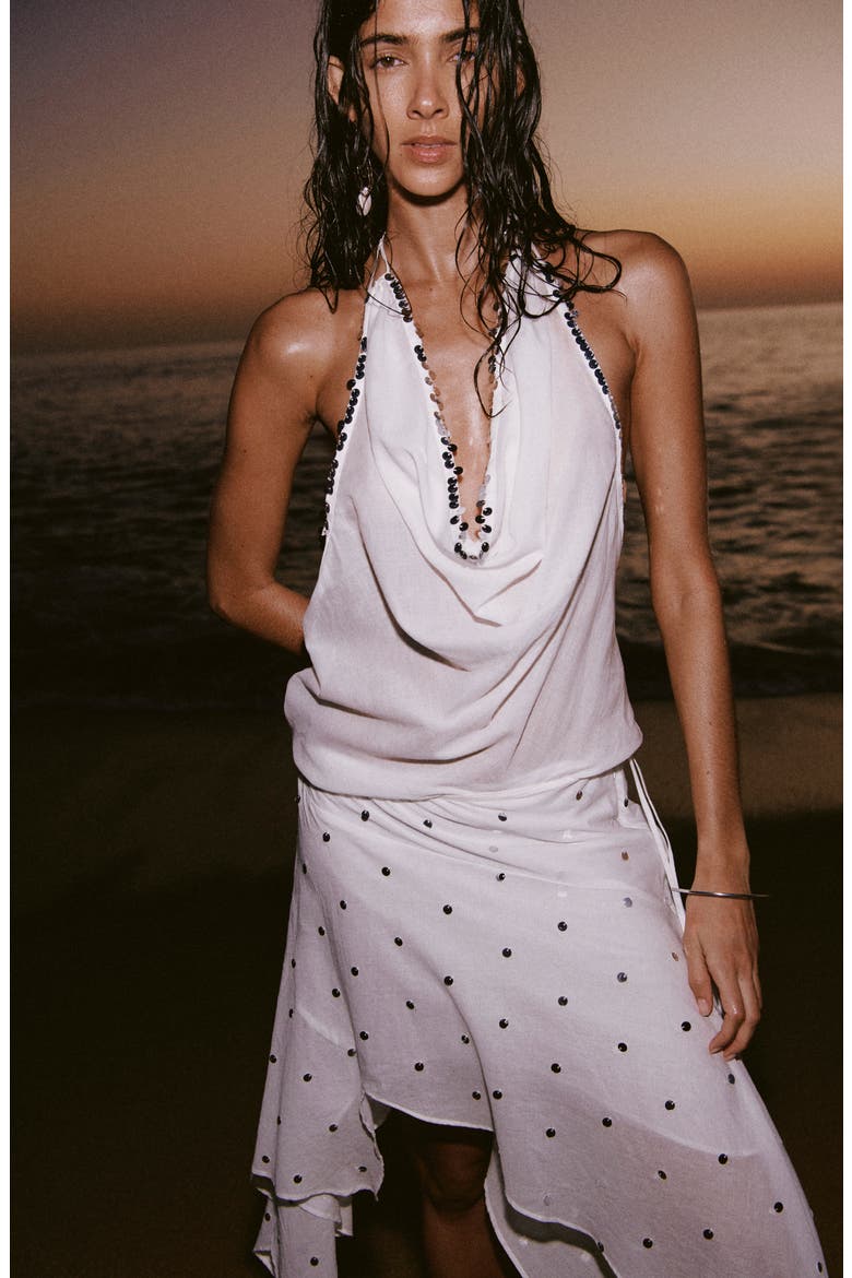 Sequin Asymmetric Skirt, Alternate, color, OFF WHITE