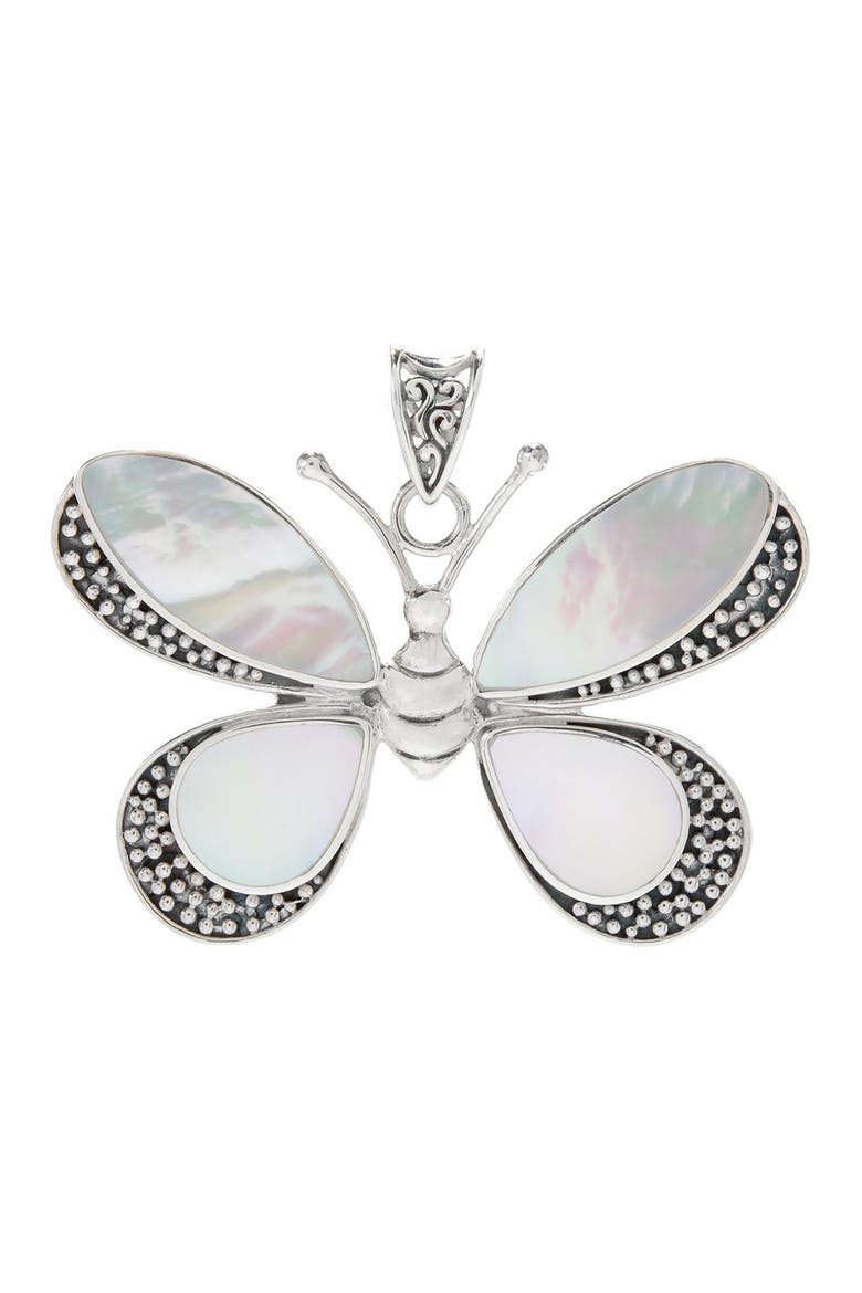 Sterling Silver Mother of Pearl Butterfly Pendant, Main, color, WHITE