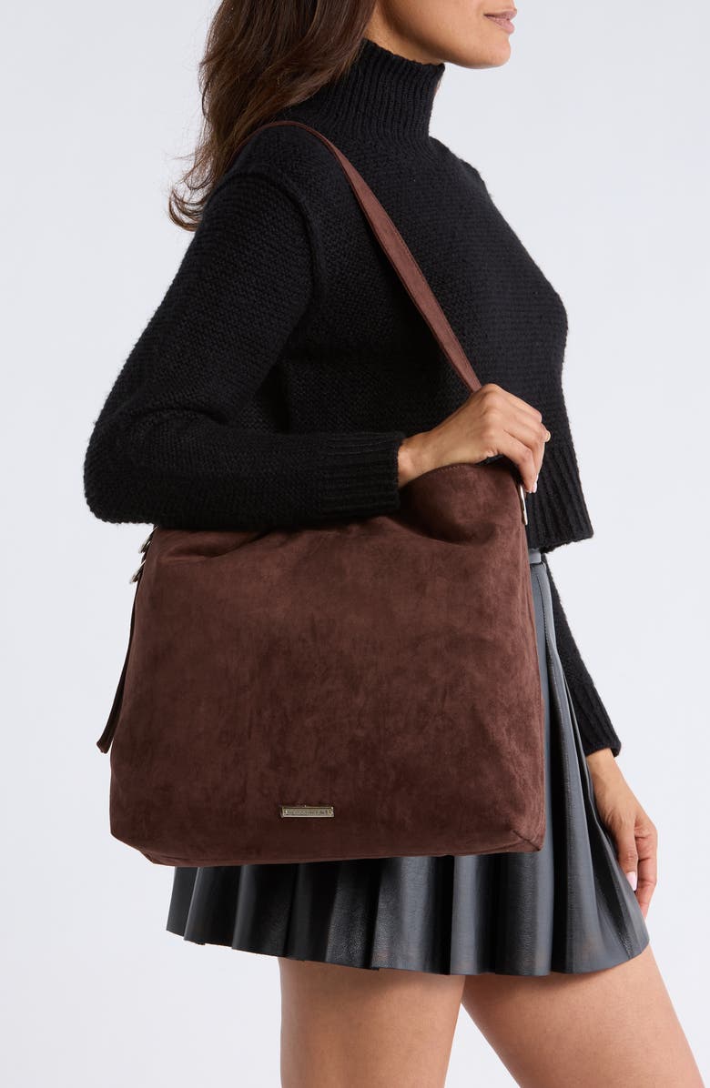Madden Girl Faux Suede Shoulder Bag, Alternate, color, Brown