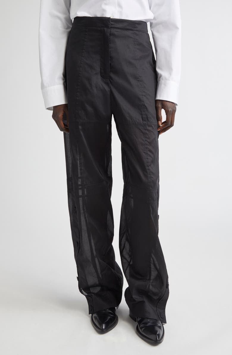 Jil Sander Relaxed Cotton Organdy Straight Leg Pants, Main, color, Black