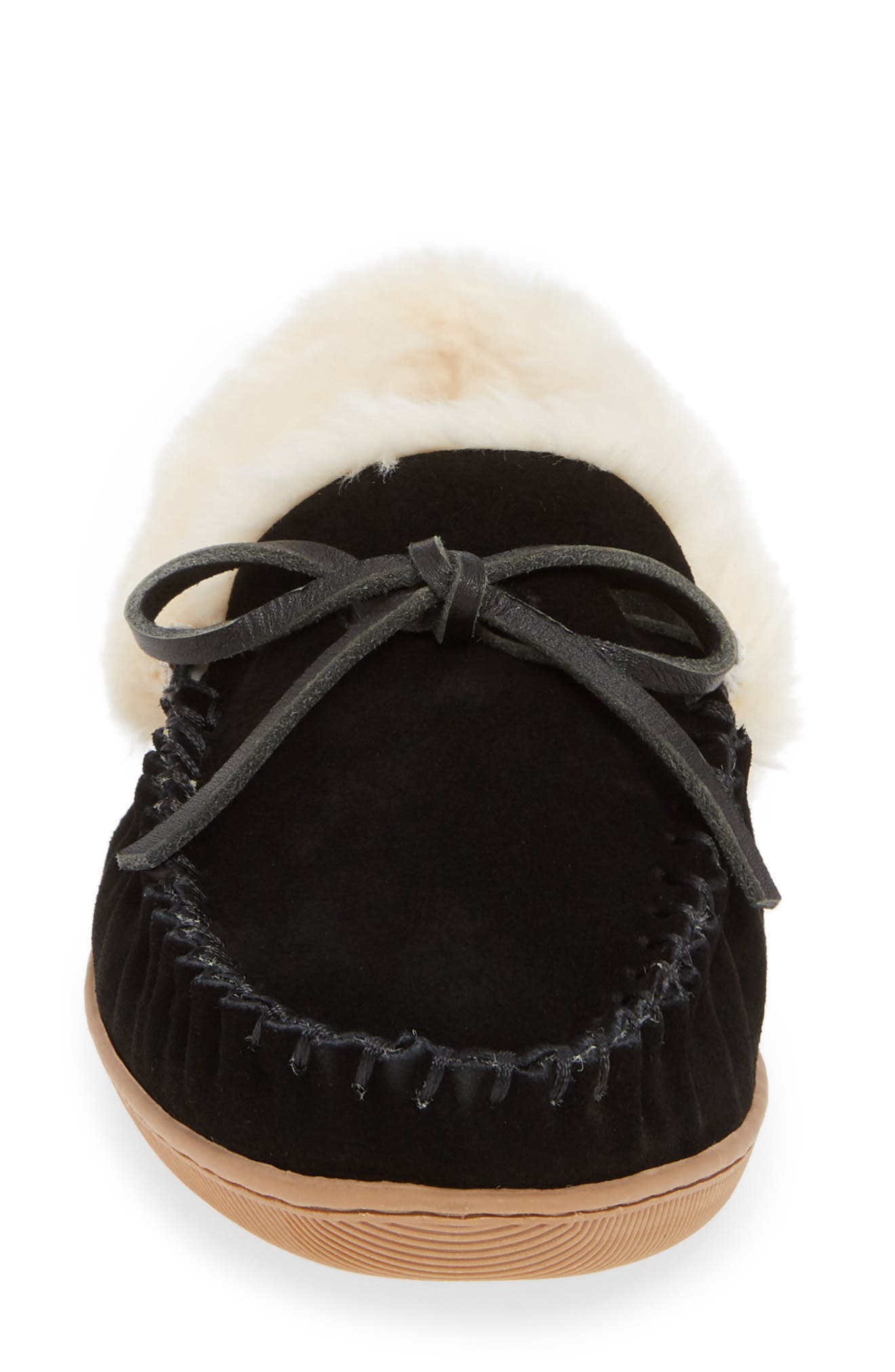 Lodge Faux Shearling Lined Moccasin, Alternate, color, BLACK SUEDE
