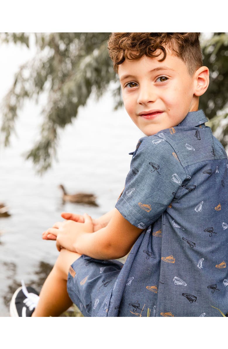 Deux par Deux Little Boy's Printed Chambray Short Gray, White And Tan, Alternate, color, 