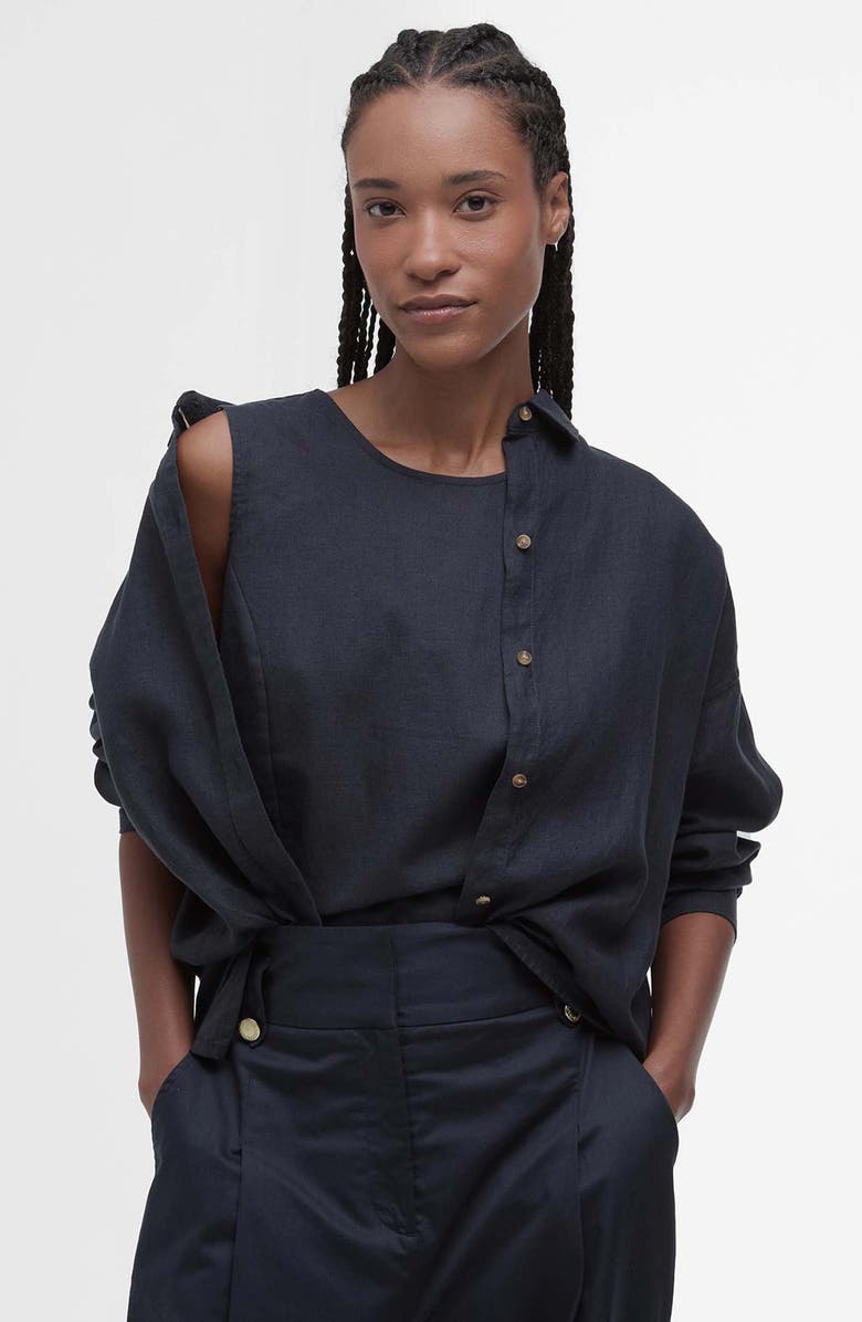 Barbour Hampton Linen Button-Up Shirt, Alternate, color, Dark Navy / Safari Tartan
