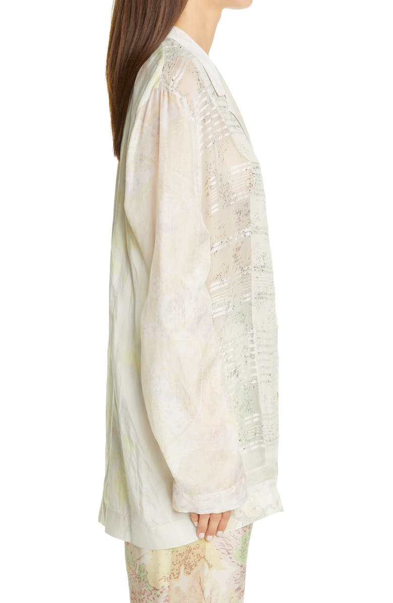 Marine Serre One of a Kind Mixed Print Silk Lounge Shirt, Alternate, color, 