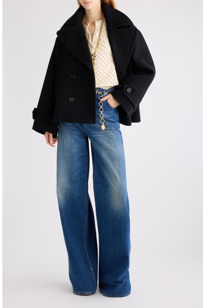 Oversize Double Breasted Wool Blend Coat, Alternate, color, BLACK