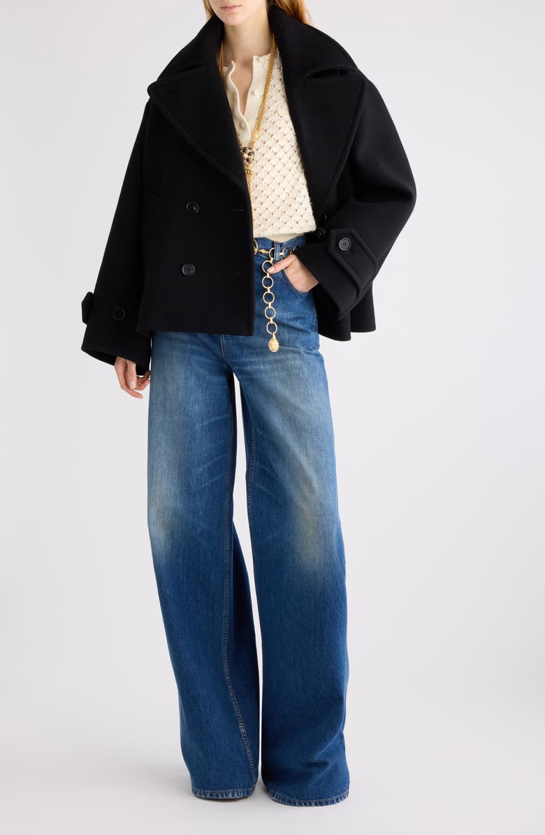 Chloé Oversize Double Breasted Wool Blend Coat, Alternate, color, Black