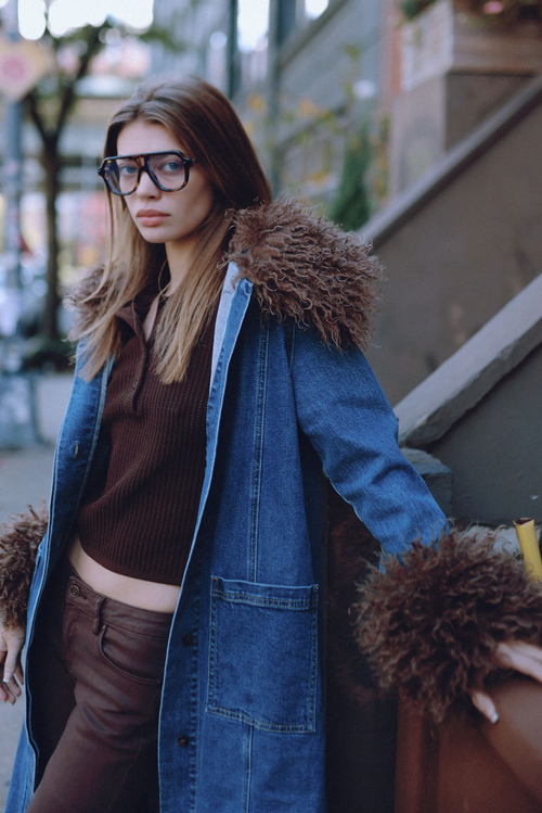 Tt Studios Penny Denim Faux Fur Jacket In Multi