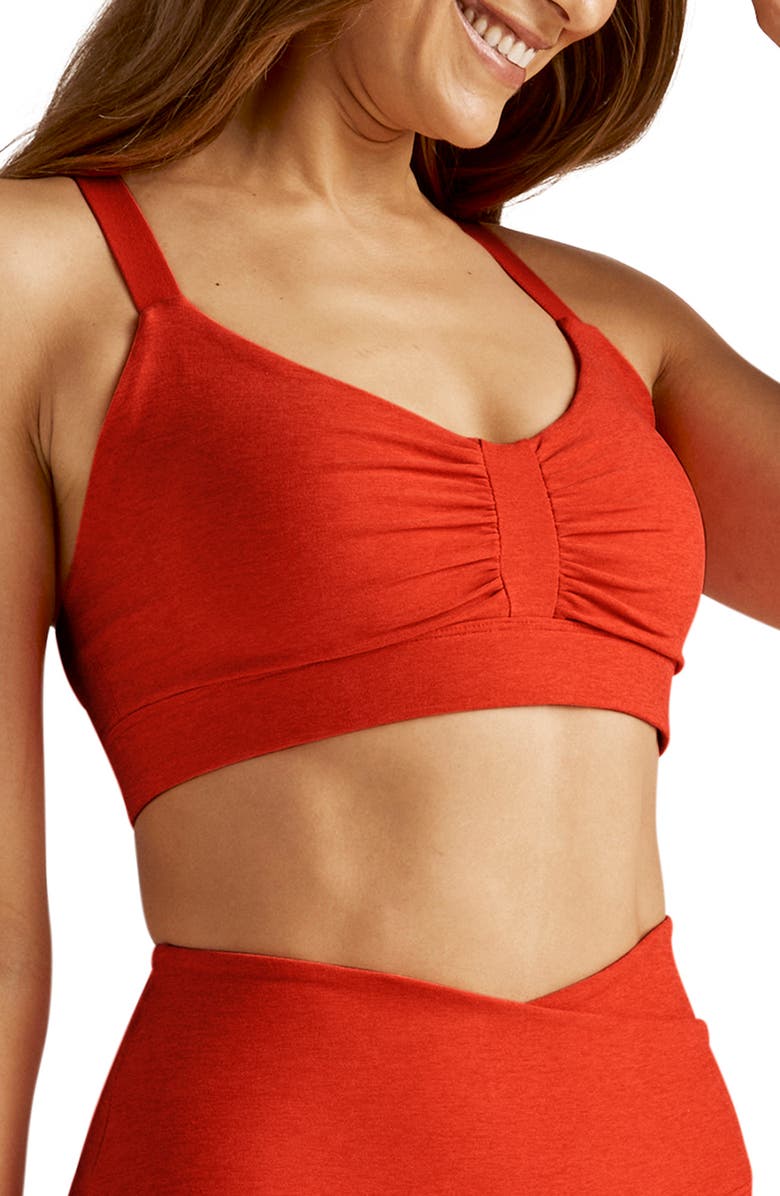Beyond Yoga Space Dye On Center Sports Bra, Alternate, color, Firecracker Red Heather