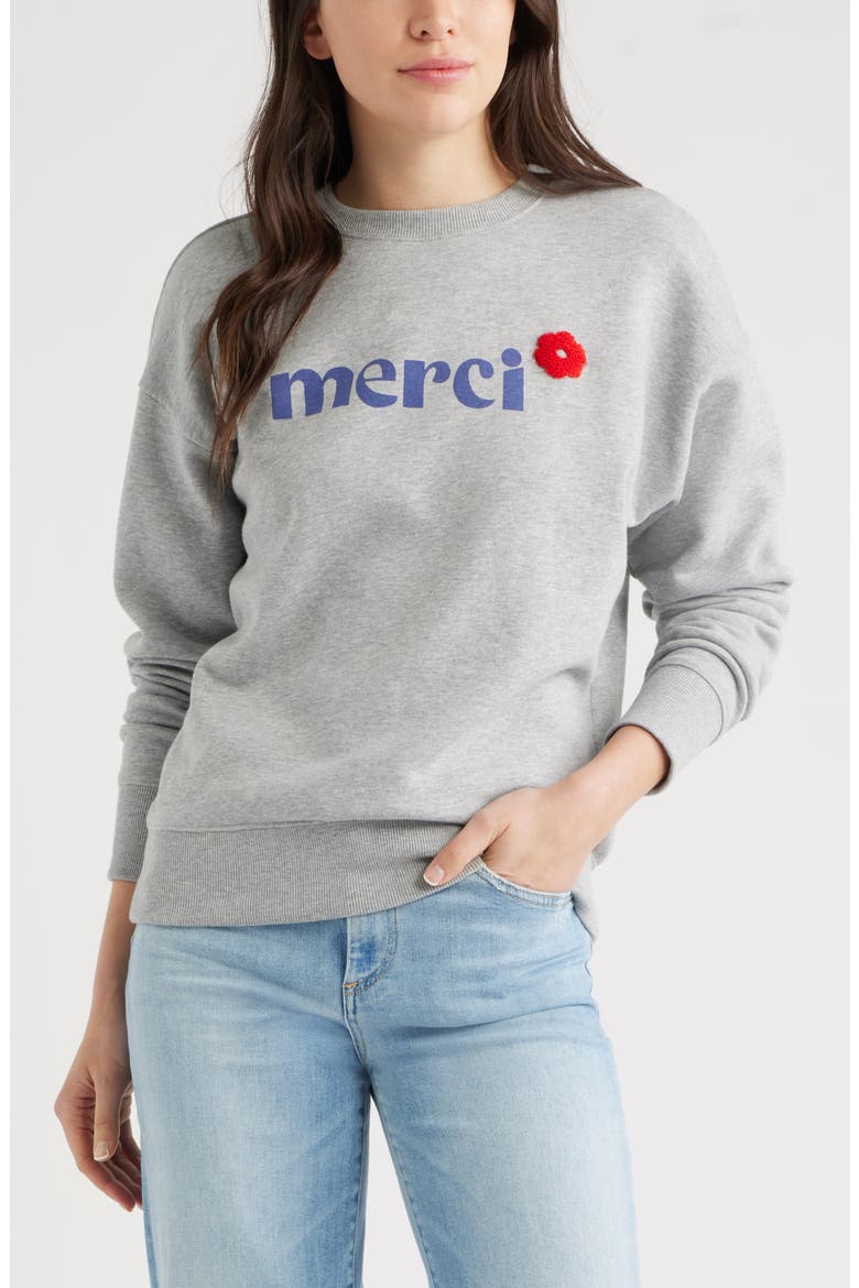 Merci Graphic Sweatshirt, Main, color, GREY HEATHER