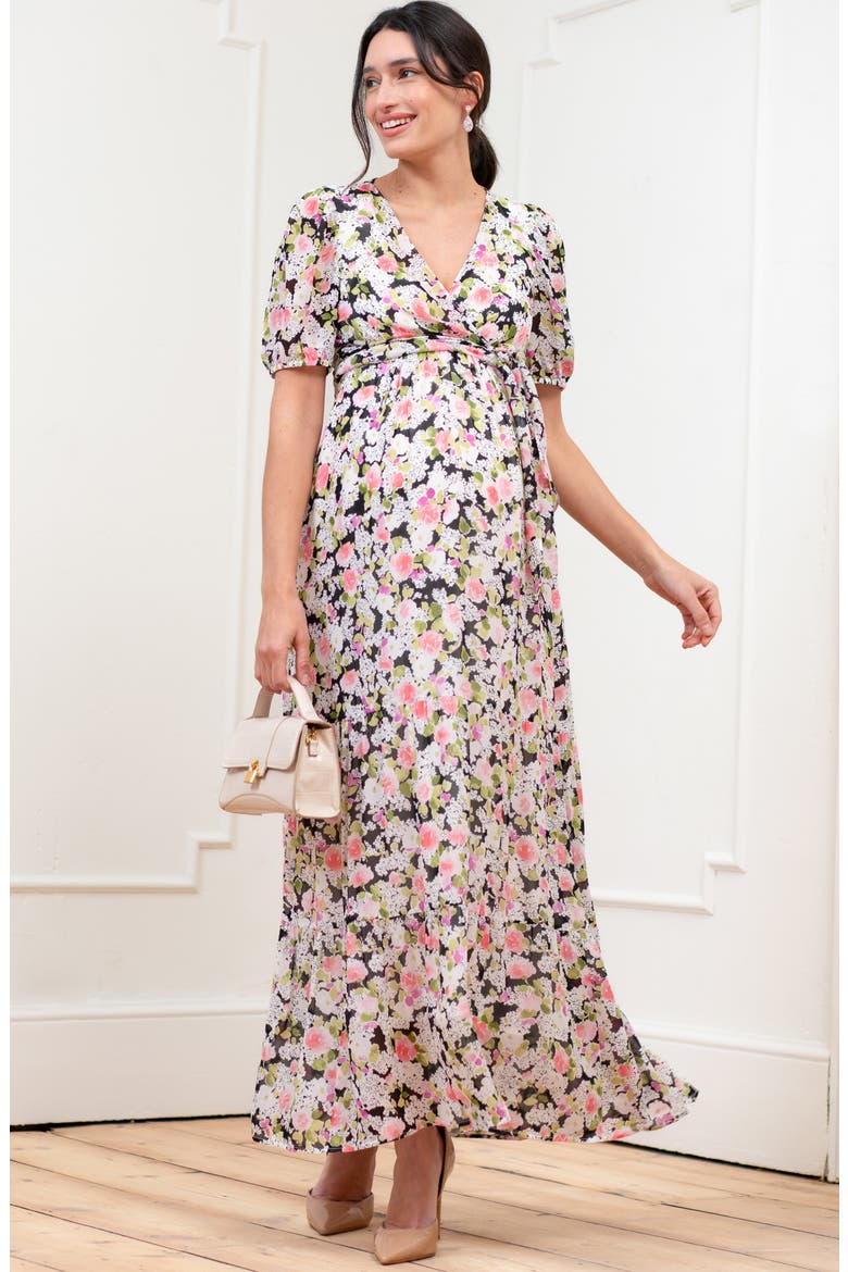 Floral Maternity/Nursing Maxi Dress, Alternate, color, BLACK FLORAL MULTI