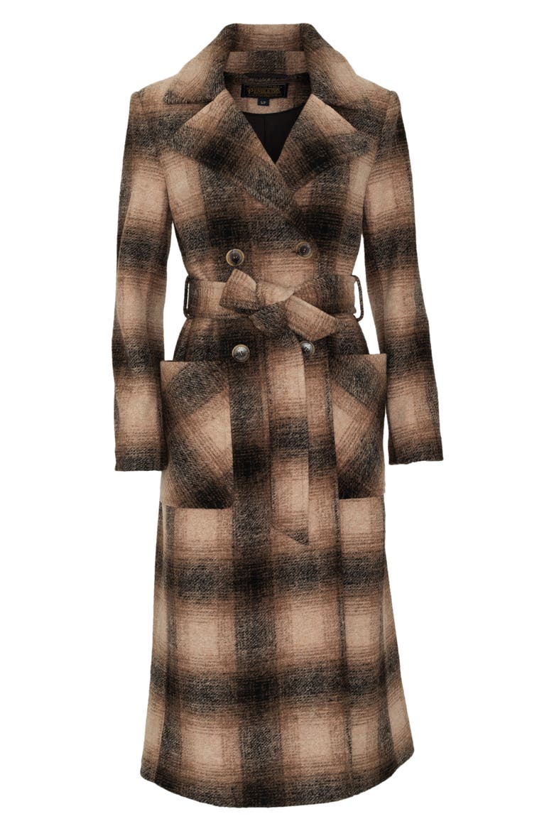 Aurora Plaid Wool Blend Wrap Coat, Main, color, BLACK/ MOCHA