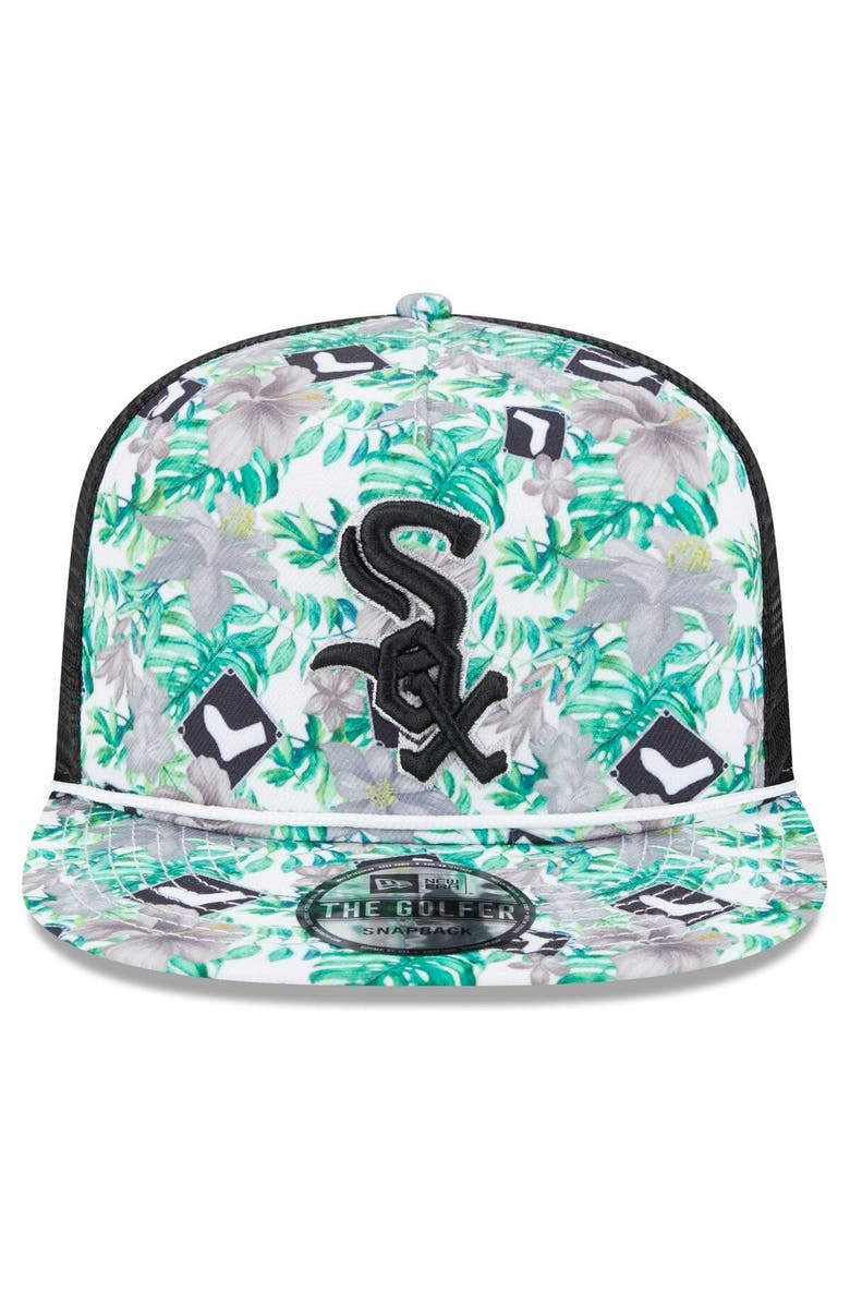 New Era Men's New Era Chicago White Sox Tropic Floral Golfer Lightly Structured Snapback Hat, Alternate, color, Black