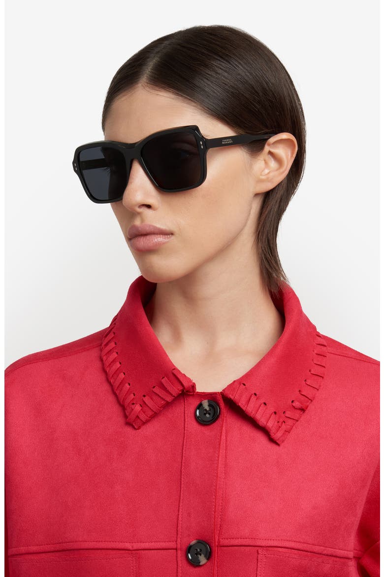 58mm Rectangular Sunglasses, Alternate, color, BLACK