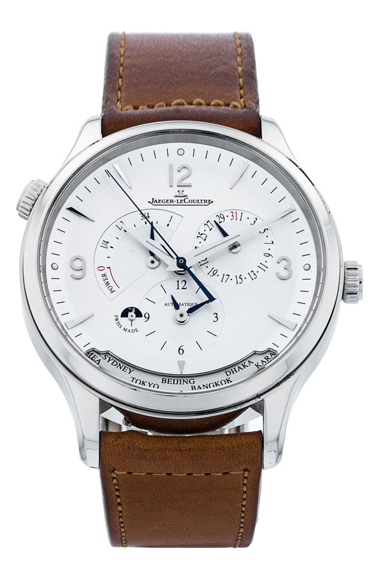 Watchfinder & Co. Jaeger-LeCoultre Preowned 2022 Master Control Geographic 4128420 Leather Strap Watch, 40mm, Main, color, Silver