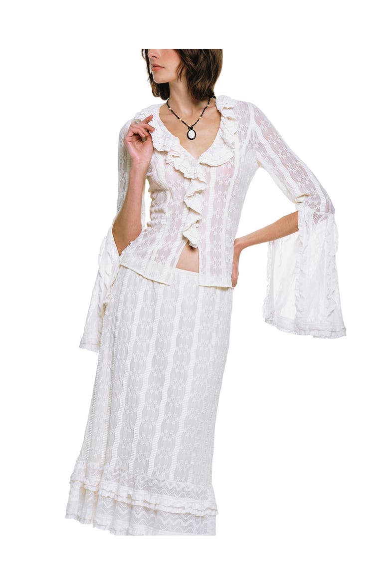 Floral Ruffle Stretch Lace Blouse, Alternate, color, Cream